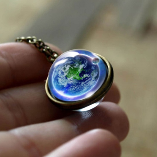 Picture of Necklace Antique Bronze Ball Galaxy Universe Glow In The Dark 50cm(19 5/8") long, 1 Piece