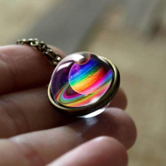 Picture of Necklace Antique Bronze Ball Galaxy Universe Glow In The Dark 50cm(19 5/8") long, 1 Piece