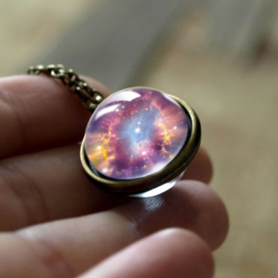 Picture of Necklace Antique Bronze Ball Galaxy Universe Glow In The Dark 50cm(19 5/8") long, 1 Piece