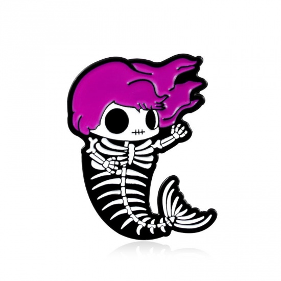 Picture of Halloween Pin Brooches Mermaid Purple 3.4cm x 2.7cm, 1 Piece