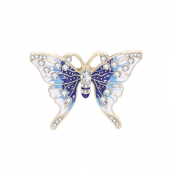 Picture of Pin Brooches Butterfly Animal Blue Clear Rhinestone 4.4cm x 3.4cm, 1 Piece