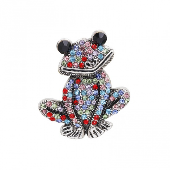 Picture of Pin Brooches Frog Animal Multicolor Rhinestone 4.2cm x 3.4cm, 1 Piece