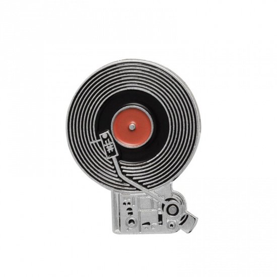 Immagine di Spilla Giradischi in vinile Nero & Rosso Smalto 26mm x 20mm, 1 Pz