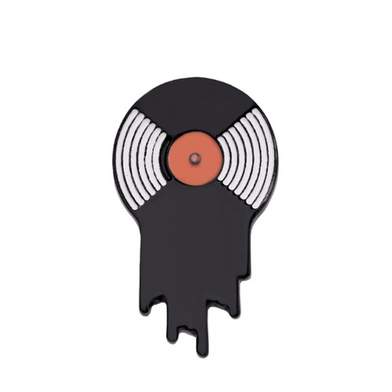 Immagine di Spilla Dischi in vinile Nero & Rosso Smalto 3cm x 1.8cm, 1 Pz