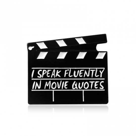 Immagine di Spilla Film Batacchio Bordo Nero & Bianco Smalto 26mm x 23mm, 1 Pz