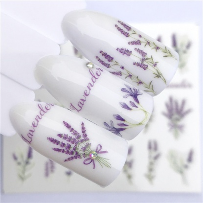 Bild von Papier Nagel Kunst Aufkleber Lavendel Lila 6cm x 5cm, 1 Blatt