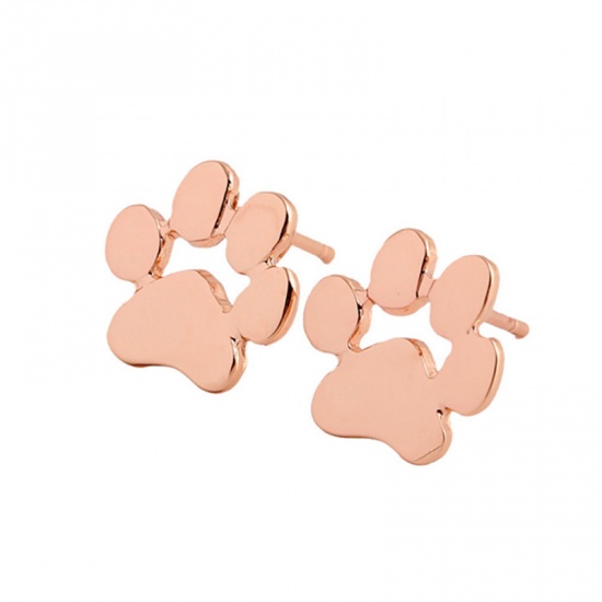 Picture of Ear Post Stud Earrings Rose Gold Dog's Paw 11mm x 10mm, 1 Pair