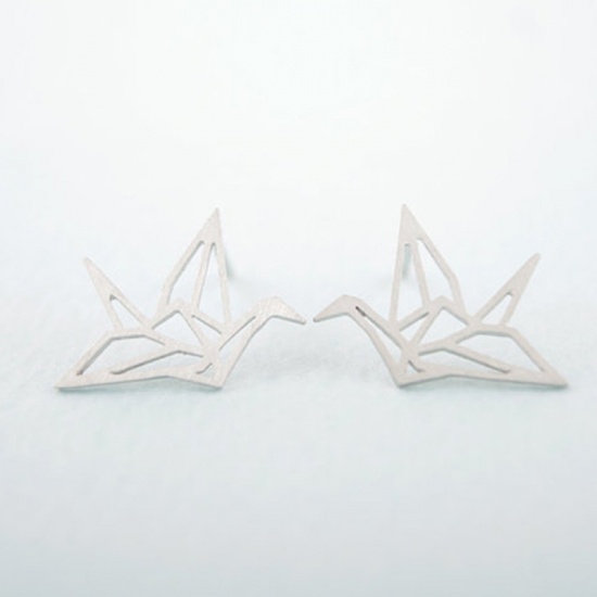 Immagine di Orecchini a Perno Argento Placcato Origami Della Gru 10mm x 5mm, 1 Paio