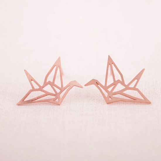 Immagine di Orecchini a Perno Oro Rosa Origami Della Gru 10mm x 5mm, 1 Paio