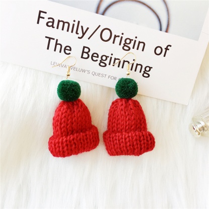 Picture of Earrings Gold Plated Red & Green Christmas Hats 70mm x 50mm, 1 Pair