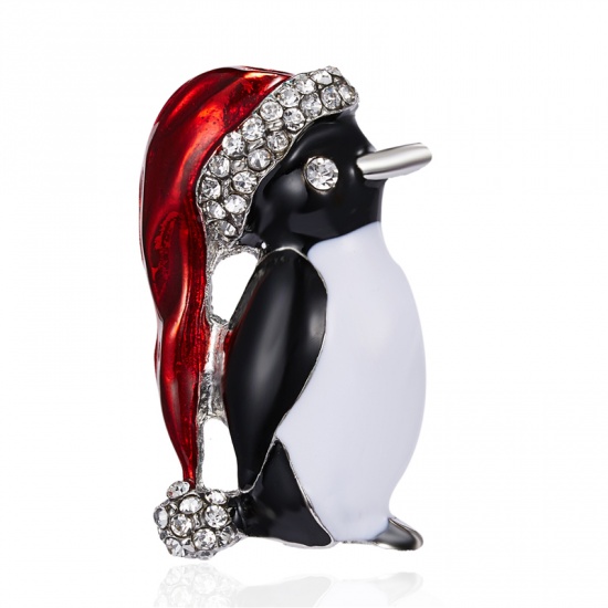 Bild von Weihnachten Brosche Pinguin Tier Bunt Transparent Strass 40mm x 20mm, 1 Stück