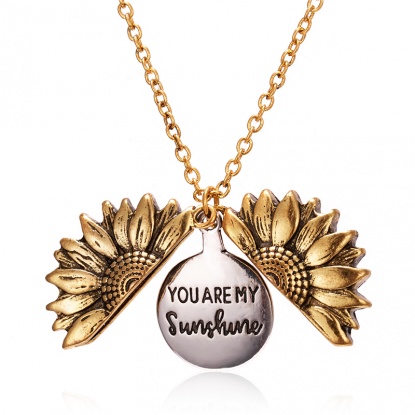 Bild von Halskette Antik Golden Sonnenblume versteckte Nachricht " YOU ARE MY Sunshine " Zum Öffnen 52cm lang, 1 Strang