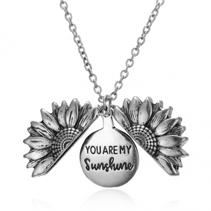Bild von Halskette Antiksilber Sonnenblume versteckte Nachricht " YOU ARE MY Sunshine " Zum Öffnen 52cm lang, 1 Strang