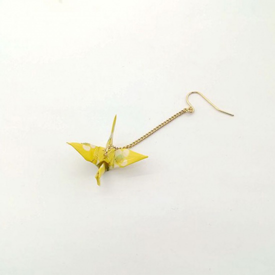 Picture of Copper Earrings Gold Plated Yellow Origami Crane 65mm, 1 Piece