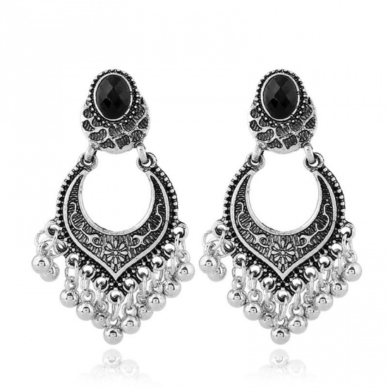 Picture of Earrings Antique Silver Color Carved Pattern 53mm x 28mm, 1 Pair