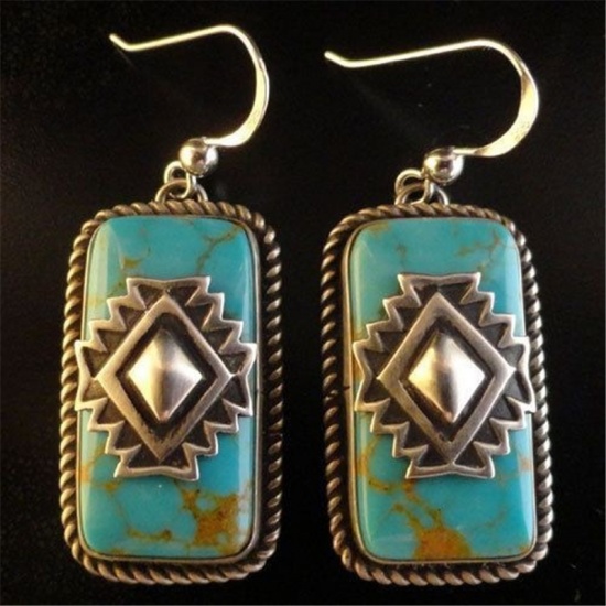 Picture of Earrings Green Blue Rectangle Imitation Turquoise 1 Pair