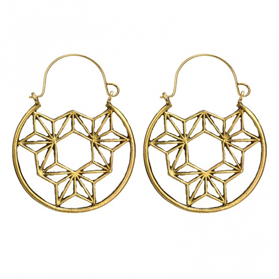 Picture of Hoop Earrings Gold Tone Antique Gold Filigree 1 Pair