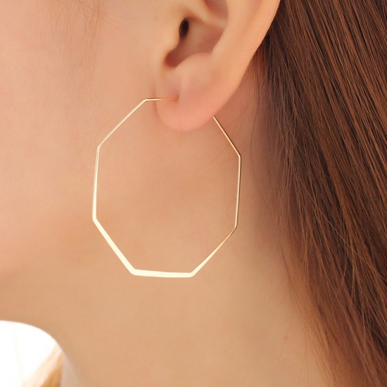 Picture of Hoop Earrings Gold Plated Polygon 48mm x 48mm, 20 Pairs
