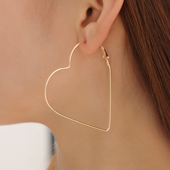 Picture of Hoop Earrings Gold Plated Heart 62mm x 59mm, 20 Pairs