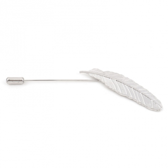Picture of Pin Brooches Feather Silver Tone 10cm, 1 Piece