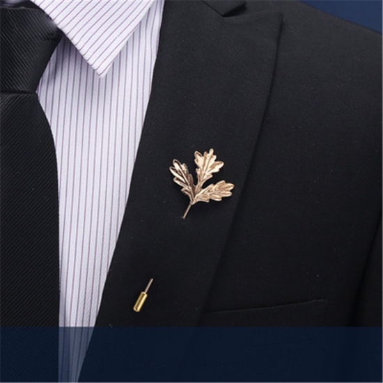 Picture of Pin Brooches Leaf Gold Plated 10cm, 1 Piece
