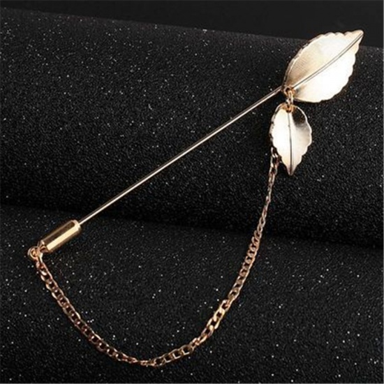 Picture of Pin Brooches Leaf Gold Plated 10cm, 1 Piece