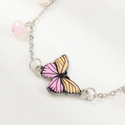 Picture of Bracelets Pink & Orange Butterfly Animal Imitation Pearl 16cm(6 2/8") long, 1 Piece