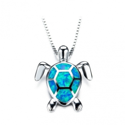 Picture of Necklace Silver Tone Blue Tortoise Animal 50cm(19 5/8") long, 1 Piece