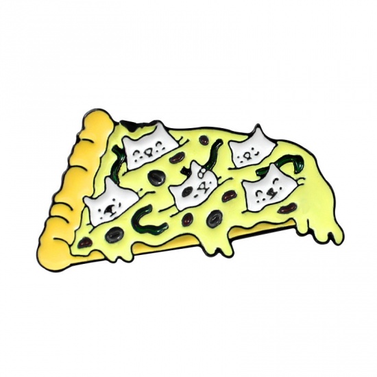 Picture of Pin Brooches Pizza Cat Yellow 39mm x 20mm, 1 Piece