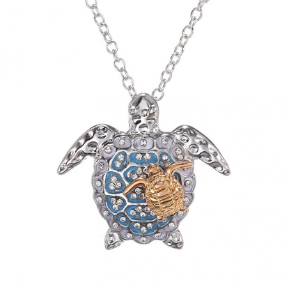 Picture of Necklace Gold Plated Blue Tortoise Animal 45cm(17 6/8") long, 1 Piece