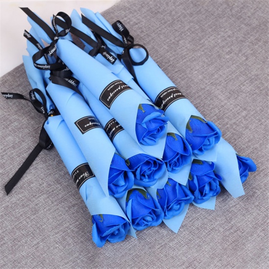 Picture of Soap Artificial Rose Flower Home Decoration Blue 27cm - 28cm long, 1 Piece