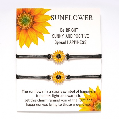Bild von Armband Set Schwarz & Gelb Sonnenblume Verstellbar 30cm lang, 1 Set ( 2 Stück/Set)
