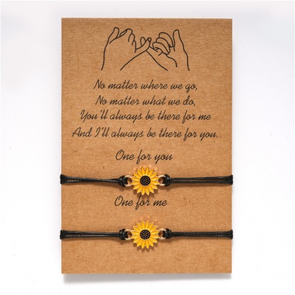 Bild von Armband Set Schwarz & Gelb Sonnenblume Verstellbar 30cm lang, 1 Set ( 2 Stück/Set)