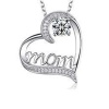 Picture of Mother's Day Necklace Silver Tone Heart Message " Mom " Clear Cubic Zirconia 45cm(17 6/8") long, 1 Piece
