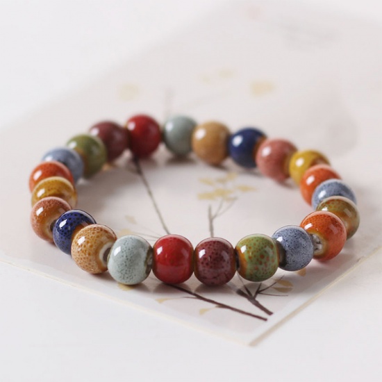 Bild von Keramik Perlenarmband Bunt Rund Elastisch 1 Strang