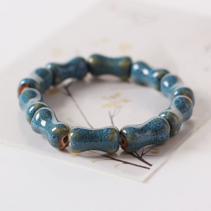 Picture of Ceramic Dainty Bracelets Delicate Bracelets Beaded Bracelet Blue Bone Elastic 1 Piece