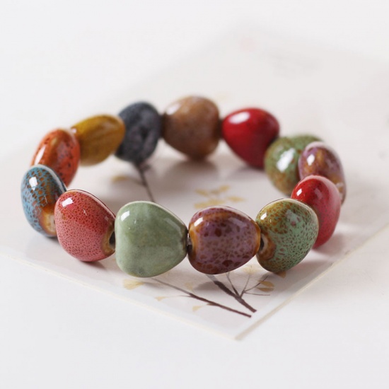 Bild von Keramik Perlenarmband Bunt Herz Elastisch 1 Strang
