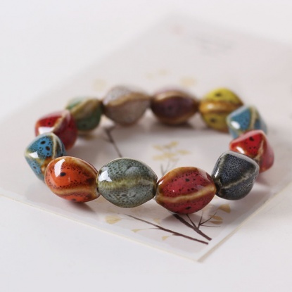 Picture of Ceramic Dainty Bracelets Delicate Bracelets Beaded Bracelet Multicolor Oval Elastic 1 Piece