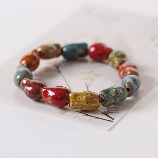 Bild von Keramik Perlenarmband Bunt Schädel Elastisch 1 Strang