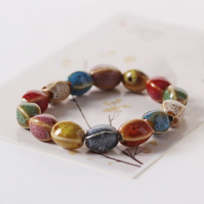 Picture of Ceramic Dainty Bracelets Delicate Bracelets Beaded Bracelet Multicolor Oval Elastic 1 Piece