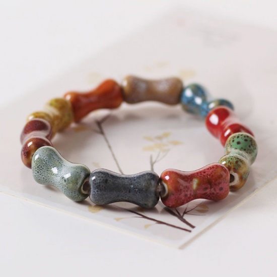 Bild von Keramik Perlenarmband Bunt Knochen Elastisch 1 Strang