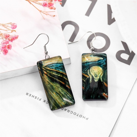 Picture of Earrings Dark Green Rectangle Person 67mm x 17mm, 1 Pair