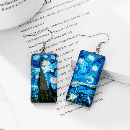 Picture of Earrings Blue Rectangle House 67mm x 17mm, 1 Pair