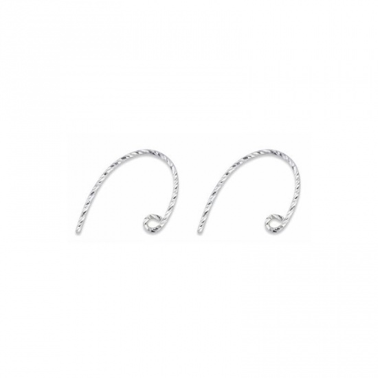 Picture of Sterling Silver Ear Wire Hooks Earring Findings Findings C Shape Silver Color 21mm x 14mm, Post/ Wire Size: (20 gauge), 1 Pair