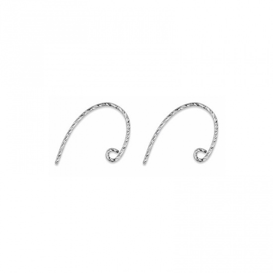 Picture of Sterling Silver Ear Wire Hooks Earring Findings Findings C Shape Platinum Color 21mm x 14mm, Post/ Wire Size: (20 gauge), 1 Pair