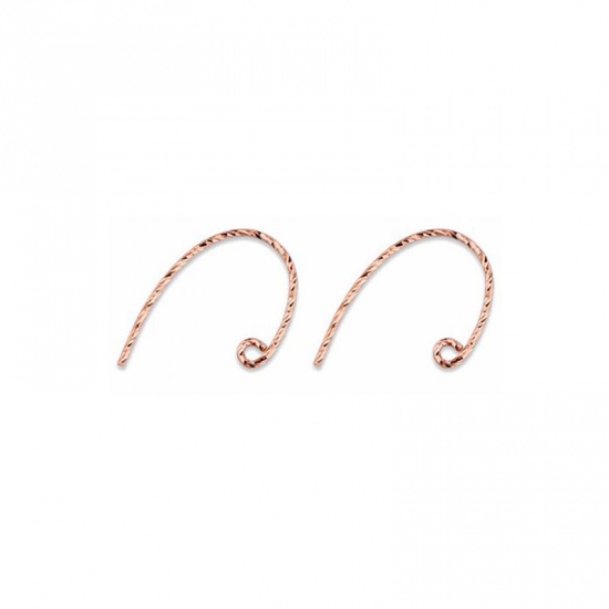 Picture of Sterling Silver Ear Wire Hooks Earring Findings Findings C Shape Rose Gold 21mm x 14mm, Post/ Wire Size: (20 gauge), 1 Pair