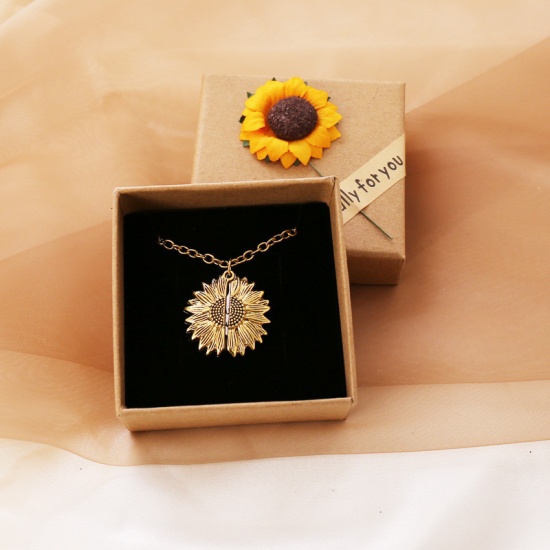Imagen de Collares Oro antiguo Girasol Mensaje " YOU ARE MY Sunshine " Puede Abrir 52cm longitud, 1 Unidad