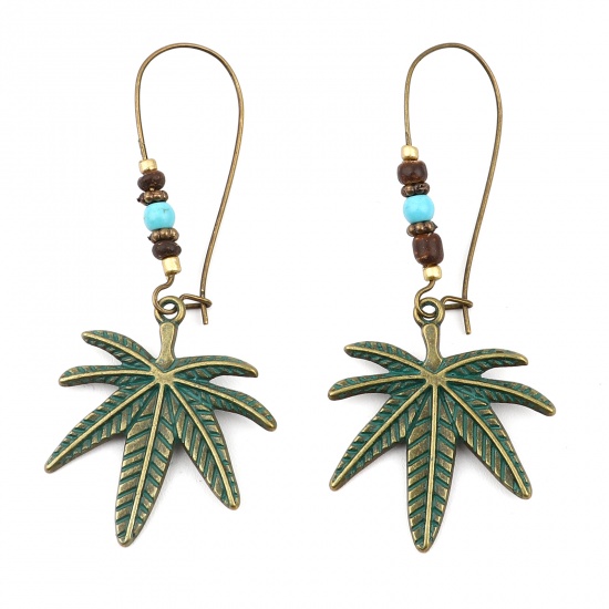 Picture of Earrings Green Leaf 67mm x 29mm, 1 Pair