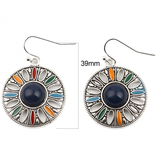 Picture of Earrings Multicolor Round Enamel 39mm x 25mm, 1 Pair