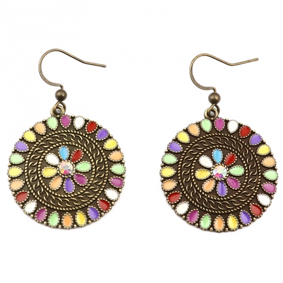 Picture of Earrings Multicolor Round Enamel 49mm x 28mm, 1 Pair